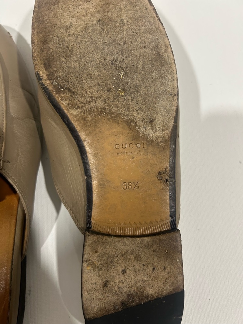 Gucci Princetown Taupe Leather Horsebit Mule Loafers - Picture 4 of 5